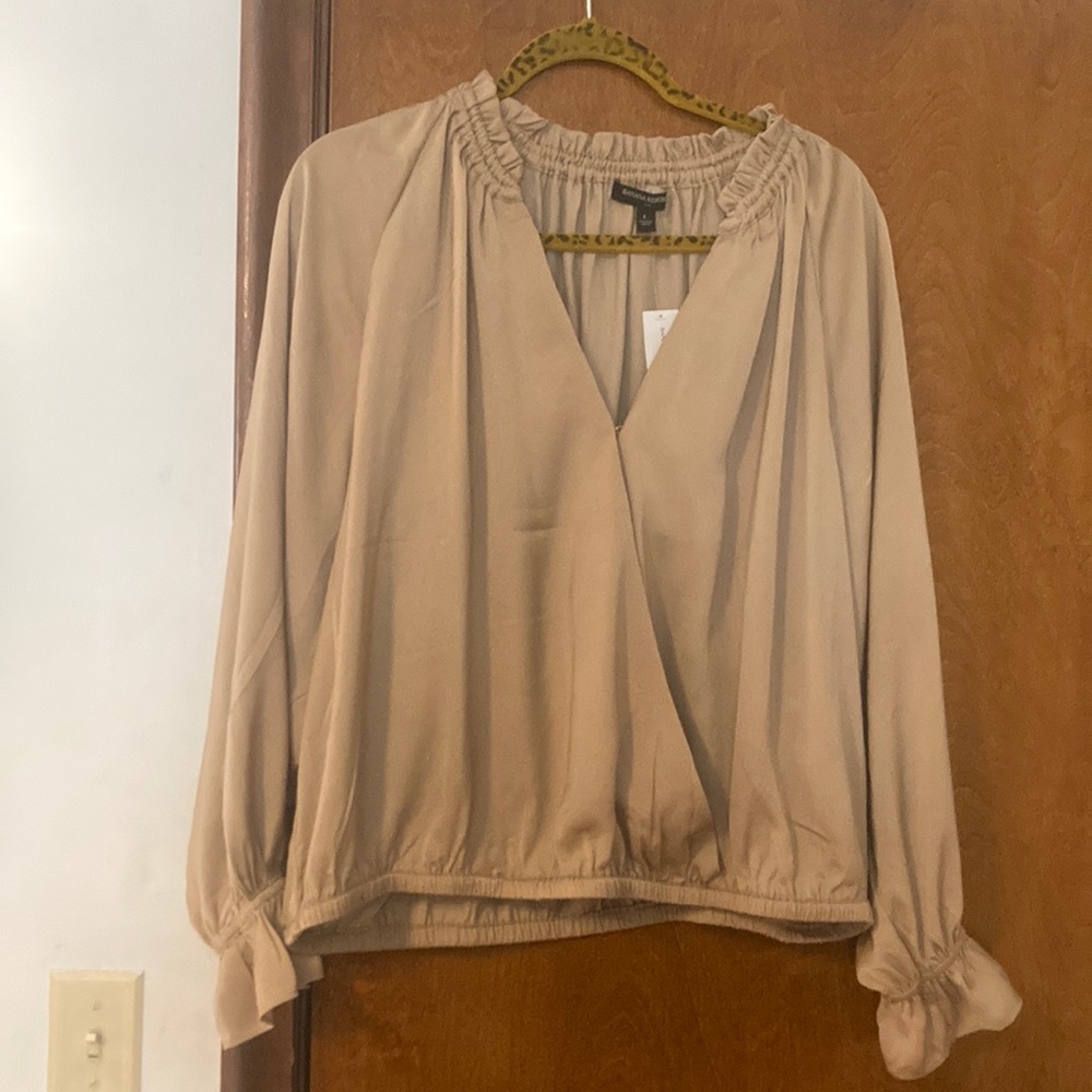 Banana Republic Blouse, large, tan, deep v-neck